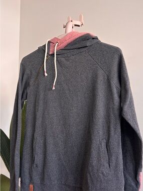 AMPERSAND AVE Charcoal Hoodie with Pink Lined Hood